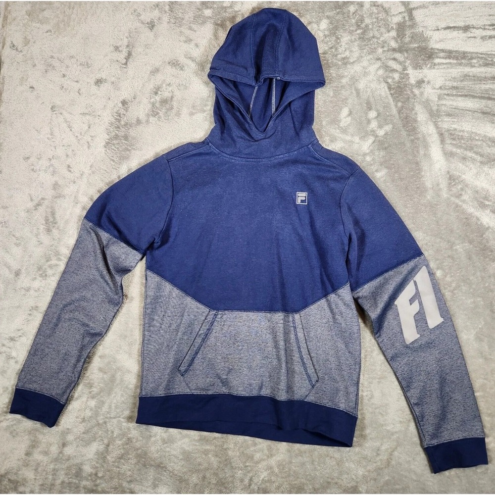 FILA Hoodie‎ Unisex Large (14-16) Blue Pullover Cotton Blend Activewear 82195C